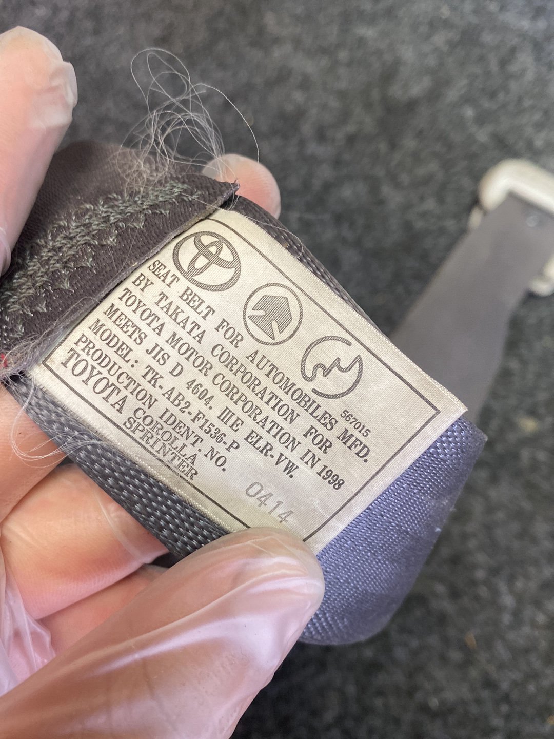 1999 Toyota Carib - Right Front Seat Belt PN: Model No TK-AB2-F1536-P