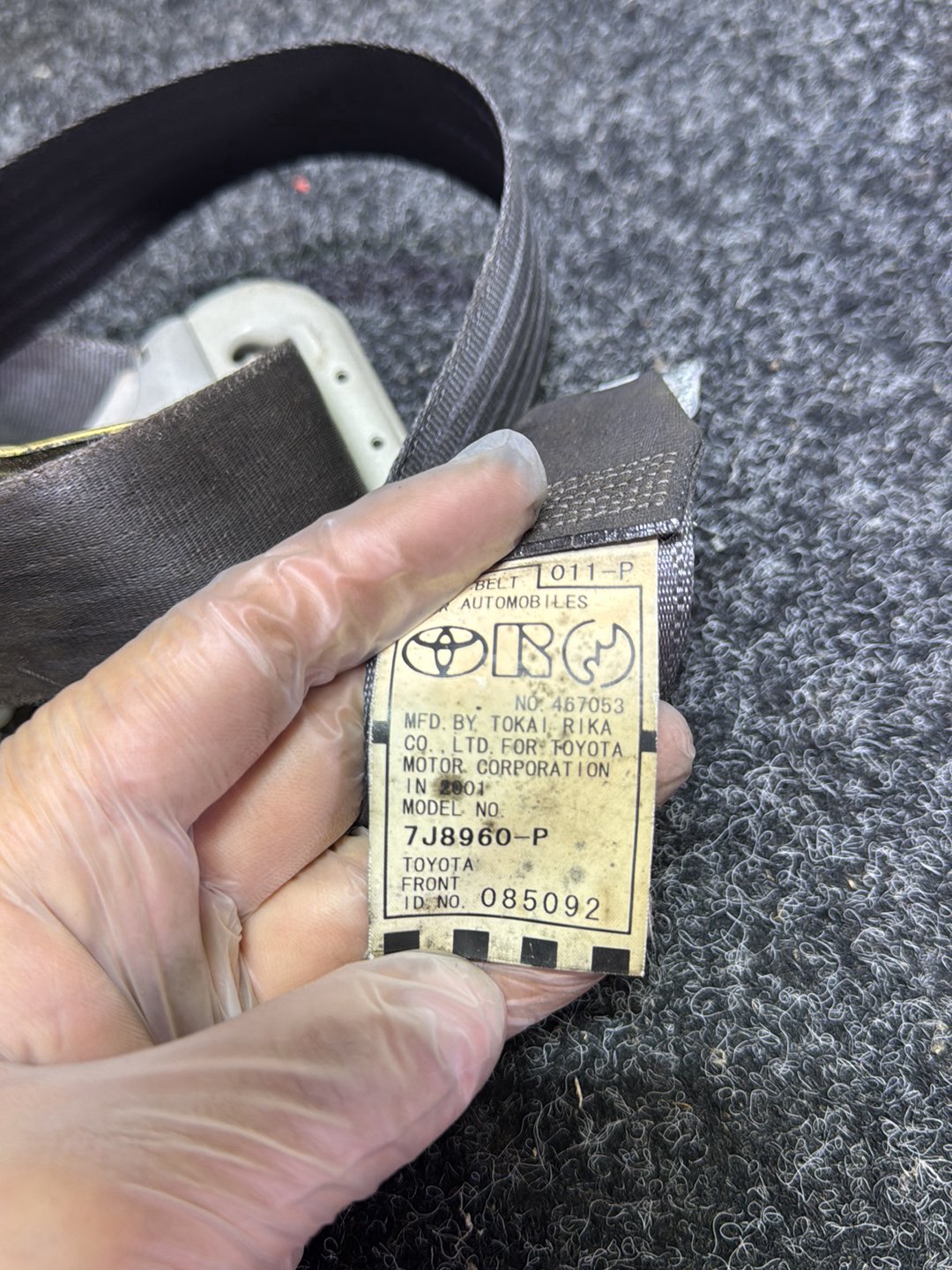 2001 Toyota Allex-Allex I F15 DE3FS- Right Front Seat Belt PN: 7J8960-P