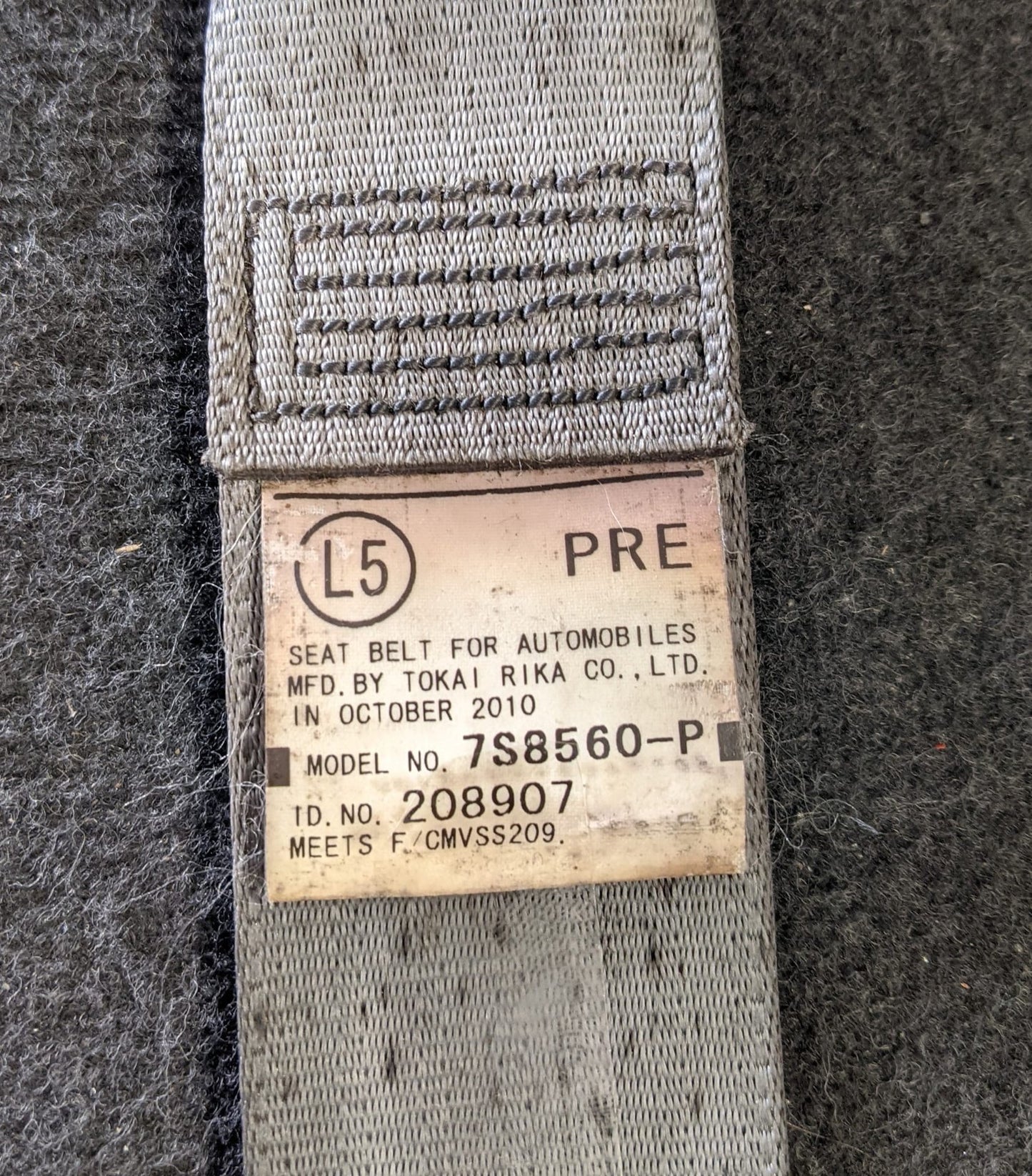 2010 Used Toyota Prius - Left Front Seat Belt PN: 7S8560-P