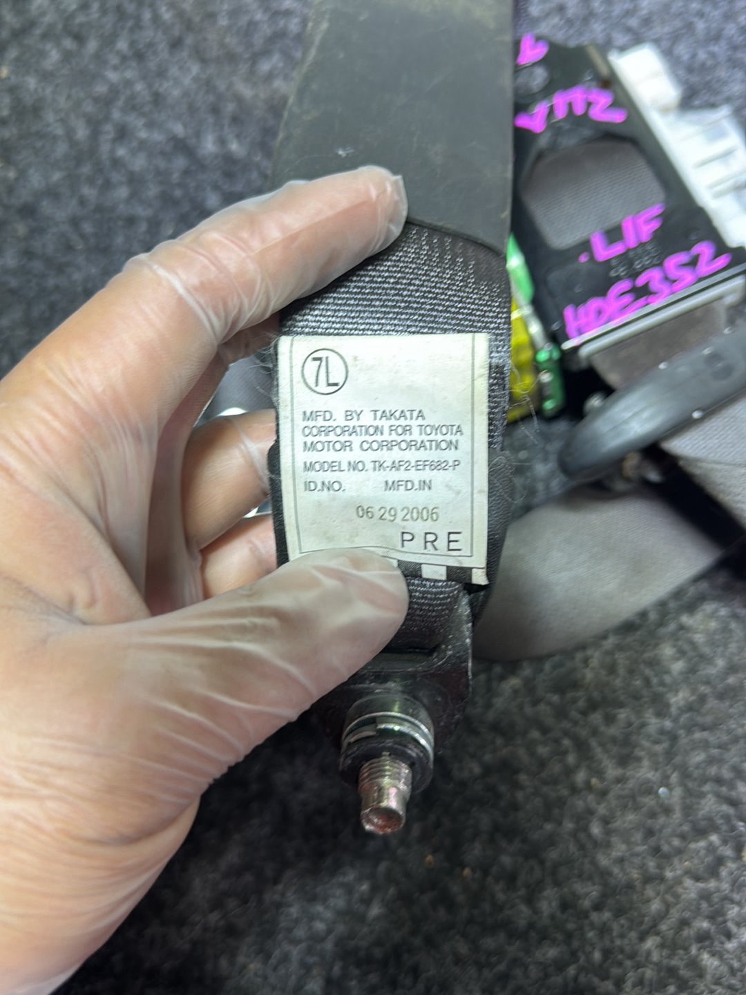 2006 Toyota Vitz- Left Front Seat Belt PN: Model No TK-AF2-EF682-P